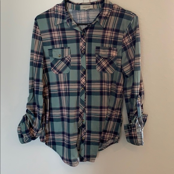 Fashion Nova Tops - 🔹Passport blue purple and peach flannel shirt🔹